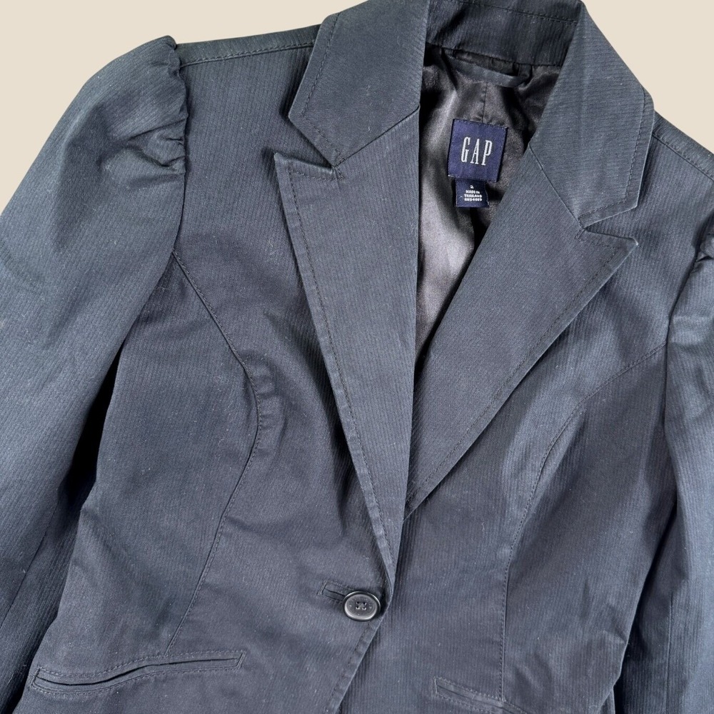 Vintage Gap Blazer Womens 2 Charcoal Puff Sleeve Single Button Y2K Crop Chic